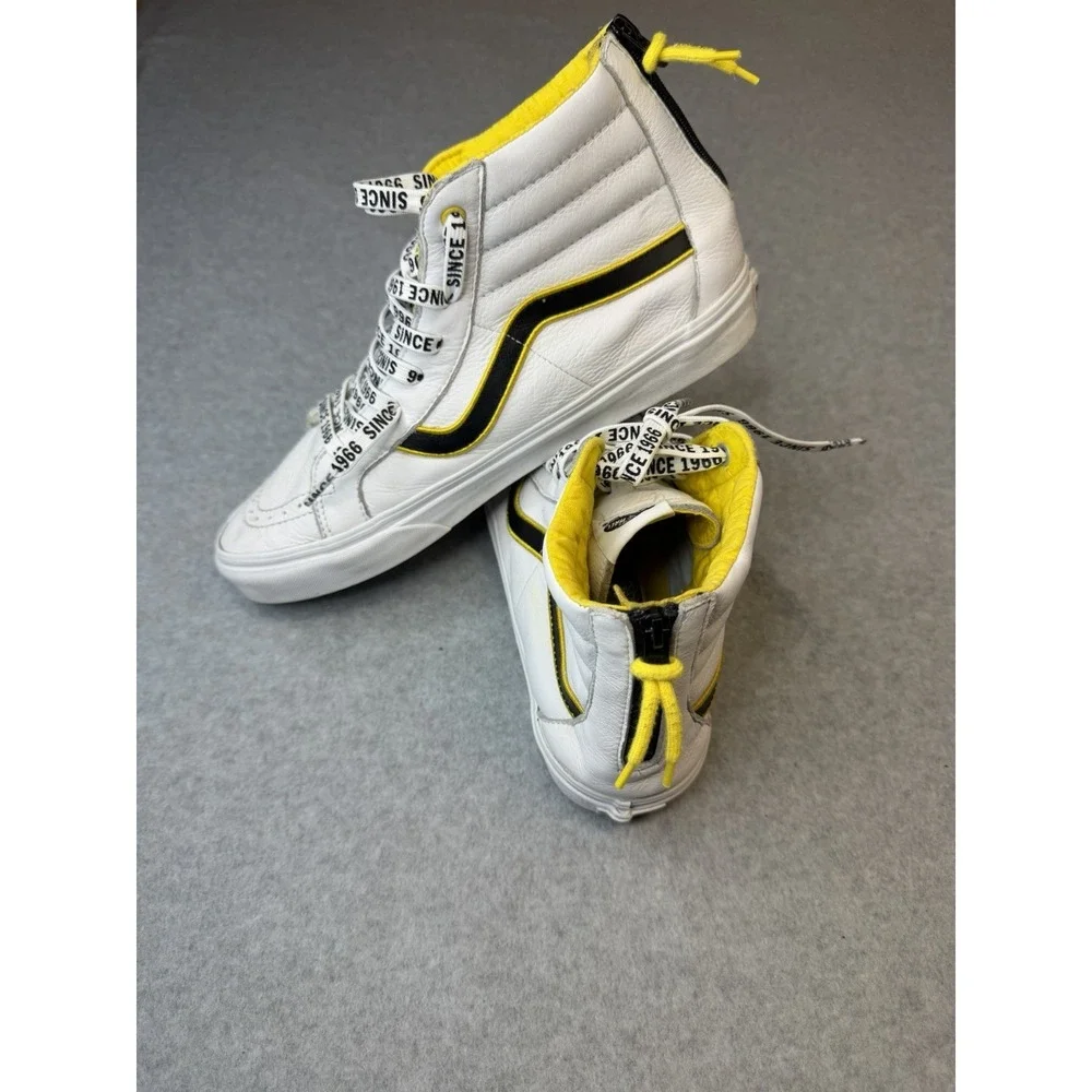 Vans Sk8-Hi Family Reissue Zip Premium - White Leather/Yellow/Black Mens 12